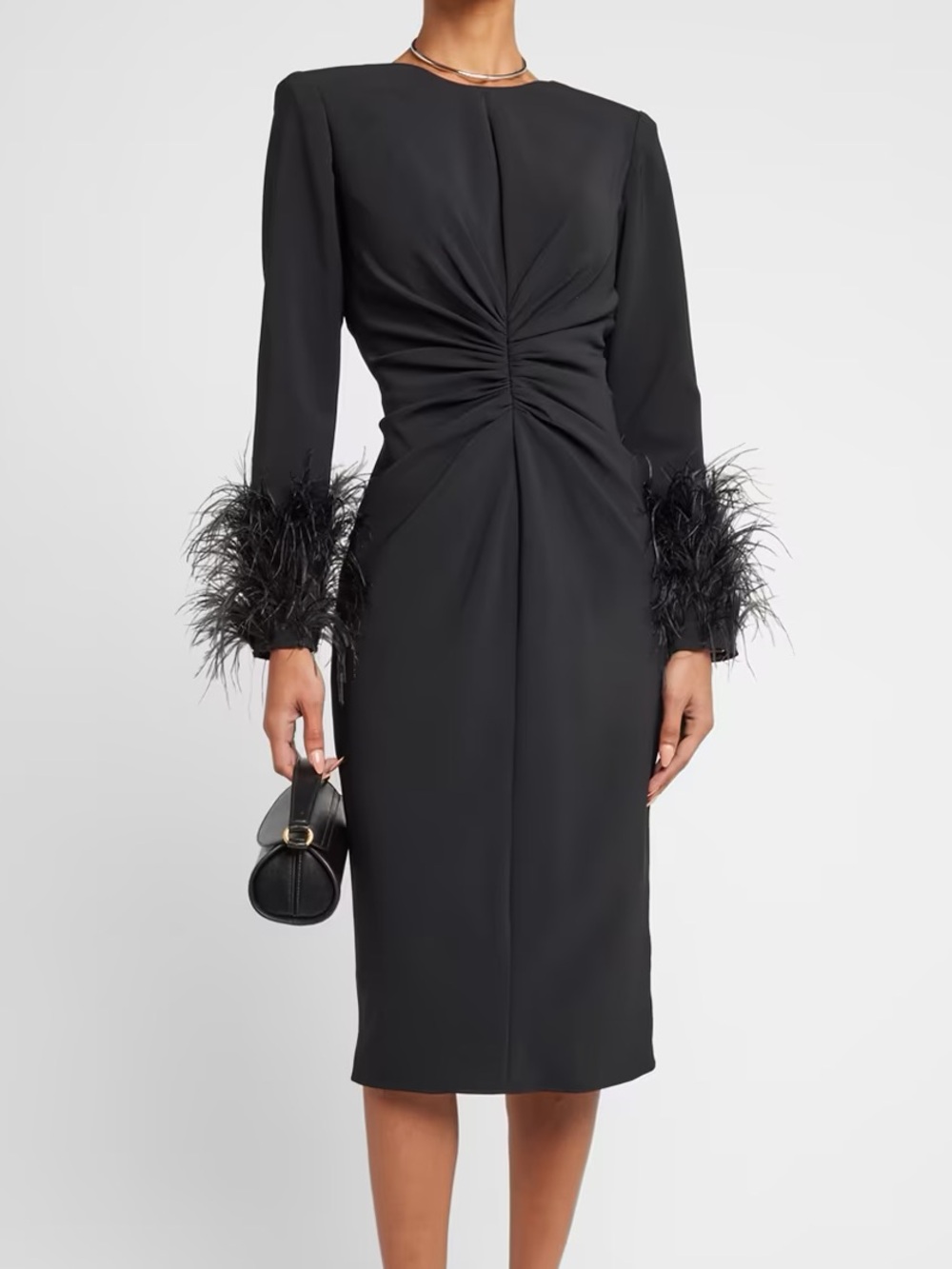 Jovani Sheath Dress With Feathers